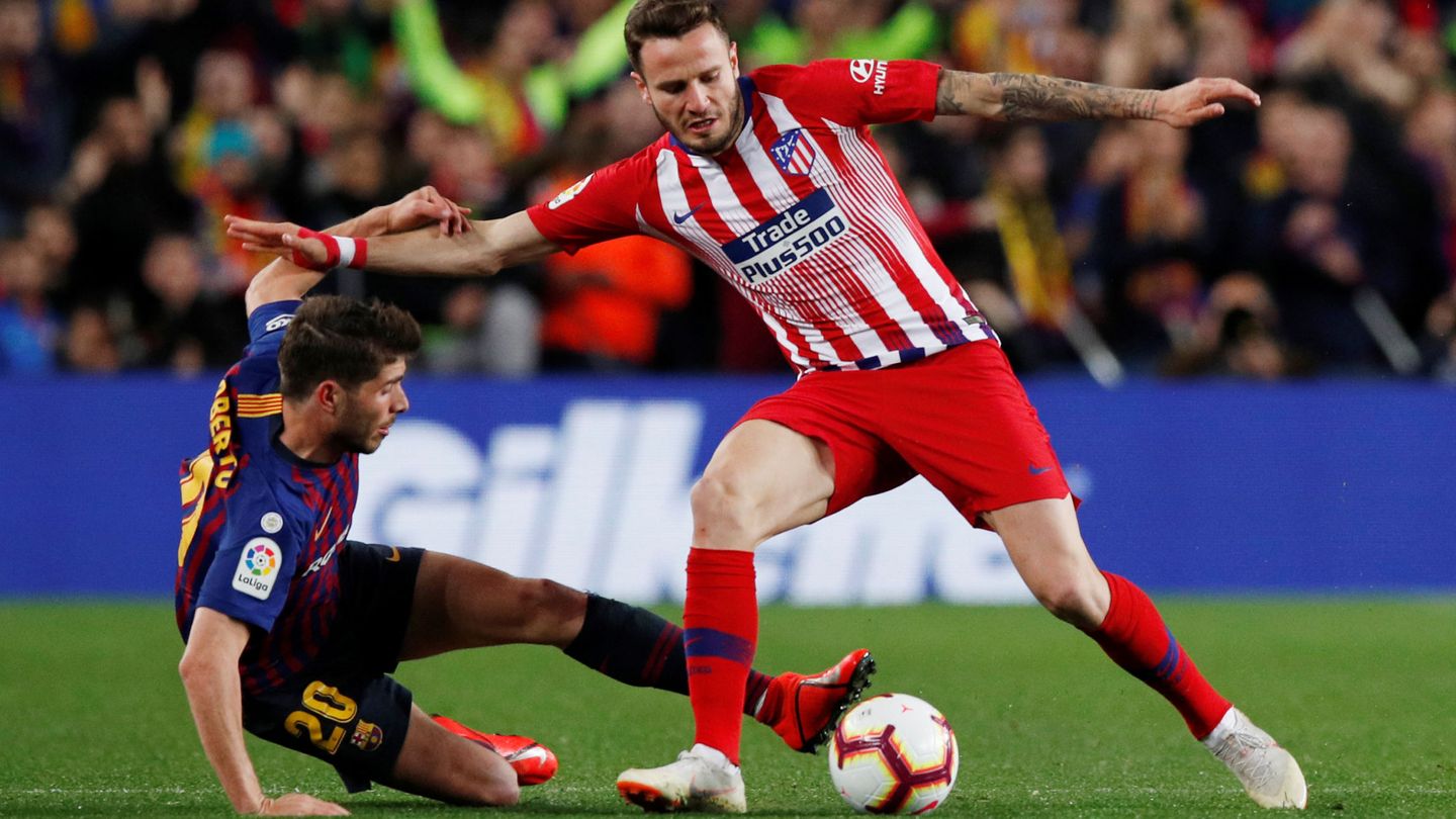 Saúl, durante la última visita del Atlético al Camp Nou (Reuters/Albert Gea)