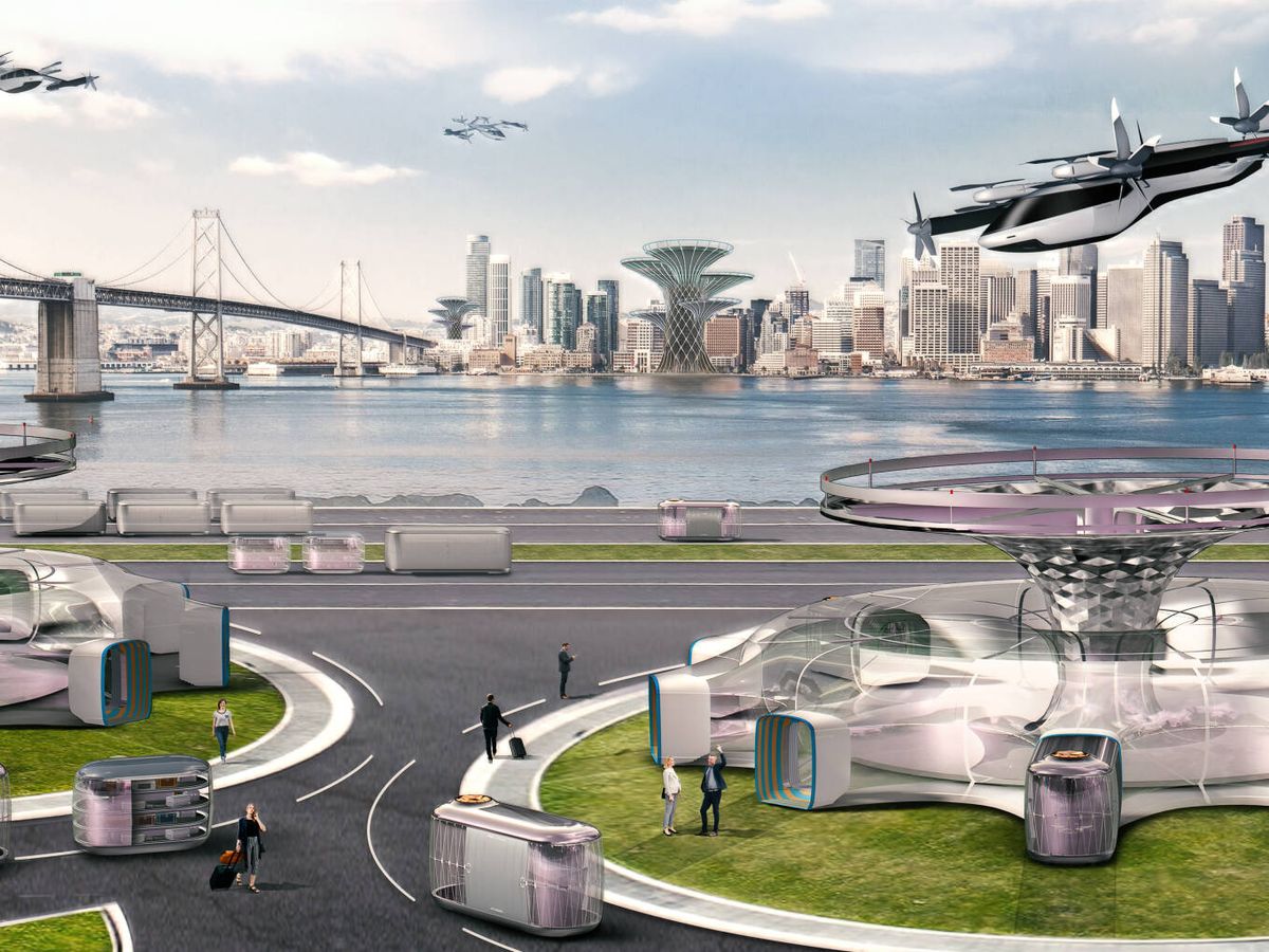 Foto: Los ciudadanos se moverán entre ciudades mediante vehículos voladores. (Hyundai)