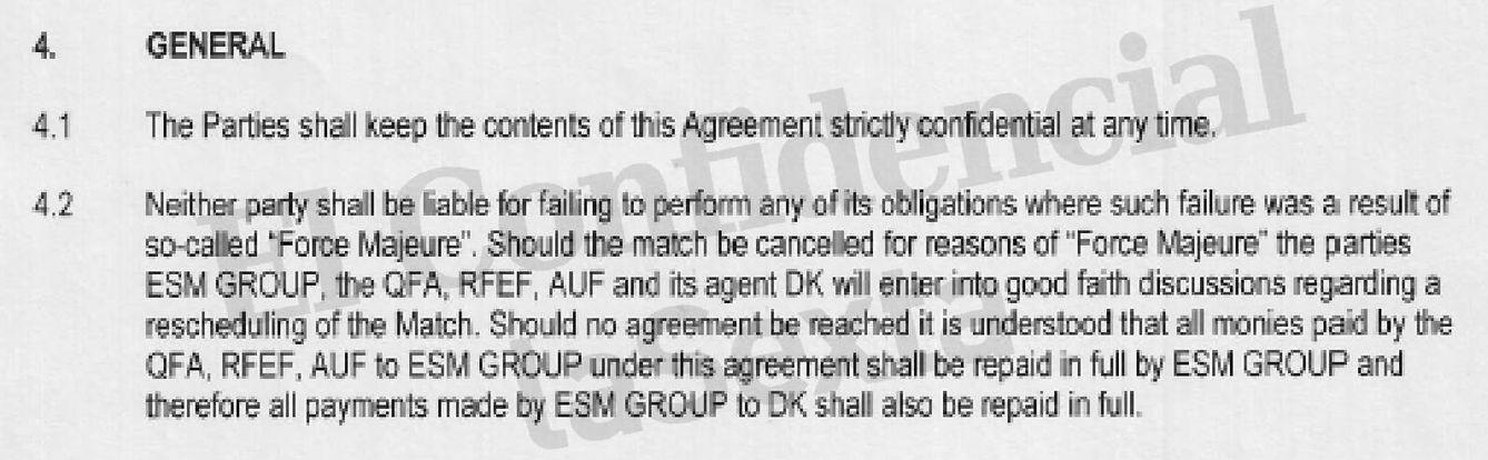 Cláusula del contrato entre ESM Group y Doris Keller en el que se alude directamente a la RFEF.
