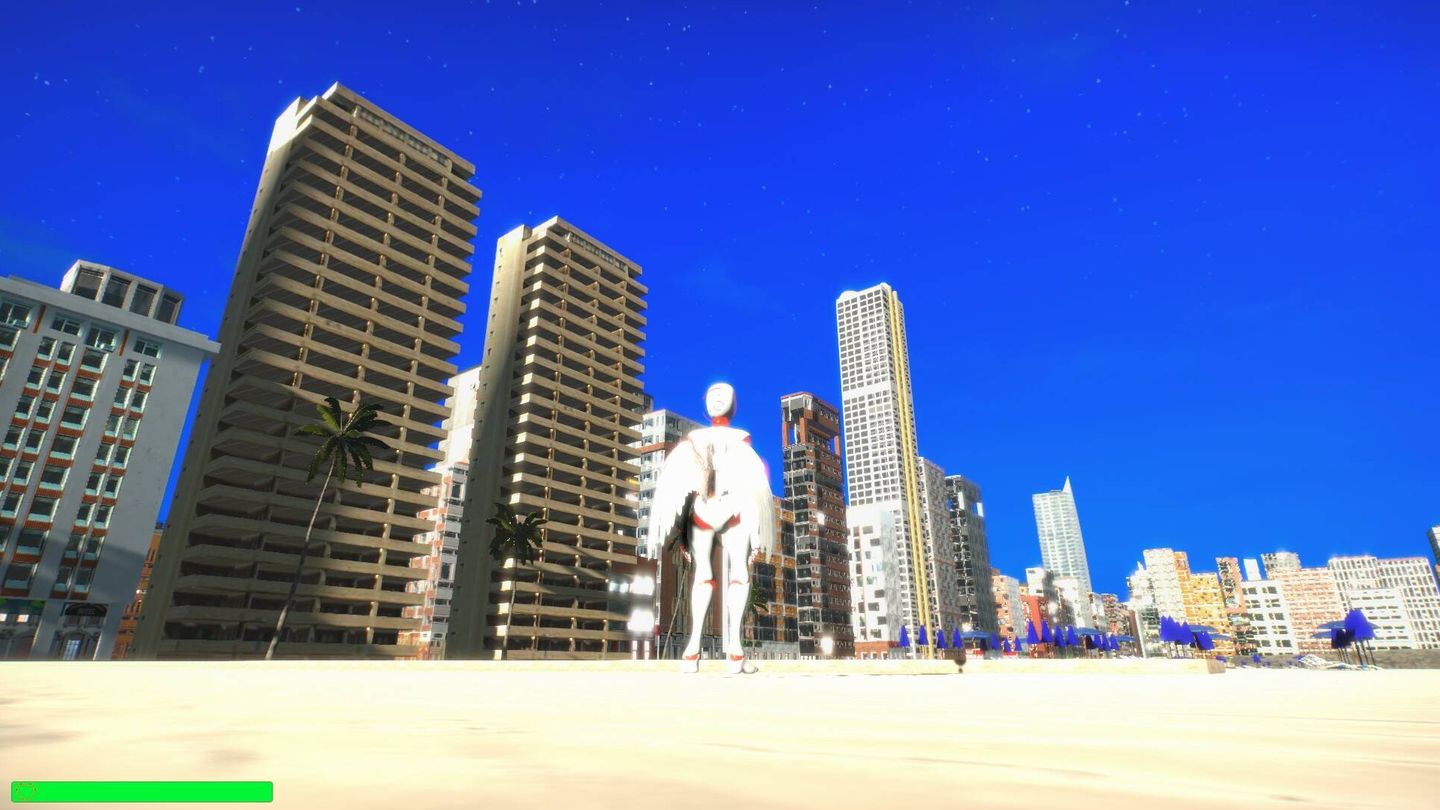 Un muñeco recorre la playa de Levante en el metaverso. (Six 3D)