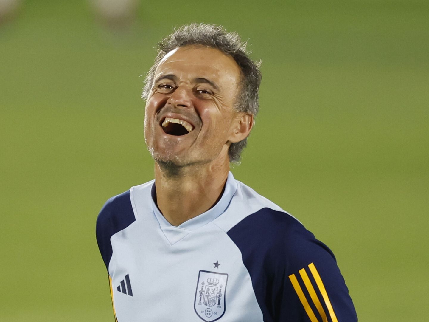 El seleccionador de España, Luis Enrique, ríe durante un entrenamiento. (EFE/JuanJo Martín) 