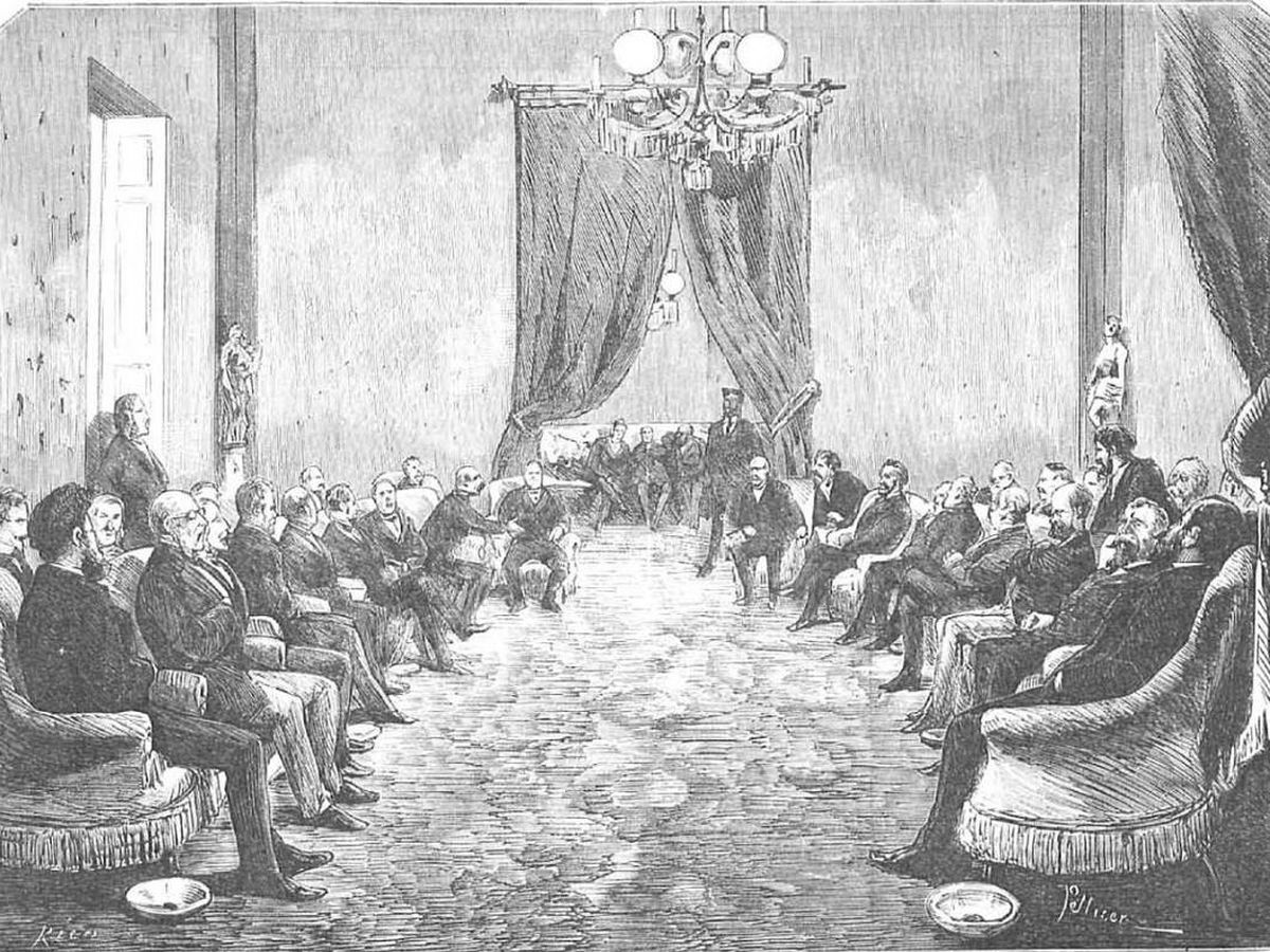 Foto: Reunión del Centro Hispano Ultramarino en 1872. (Pellicer Biblioteca Nacional)