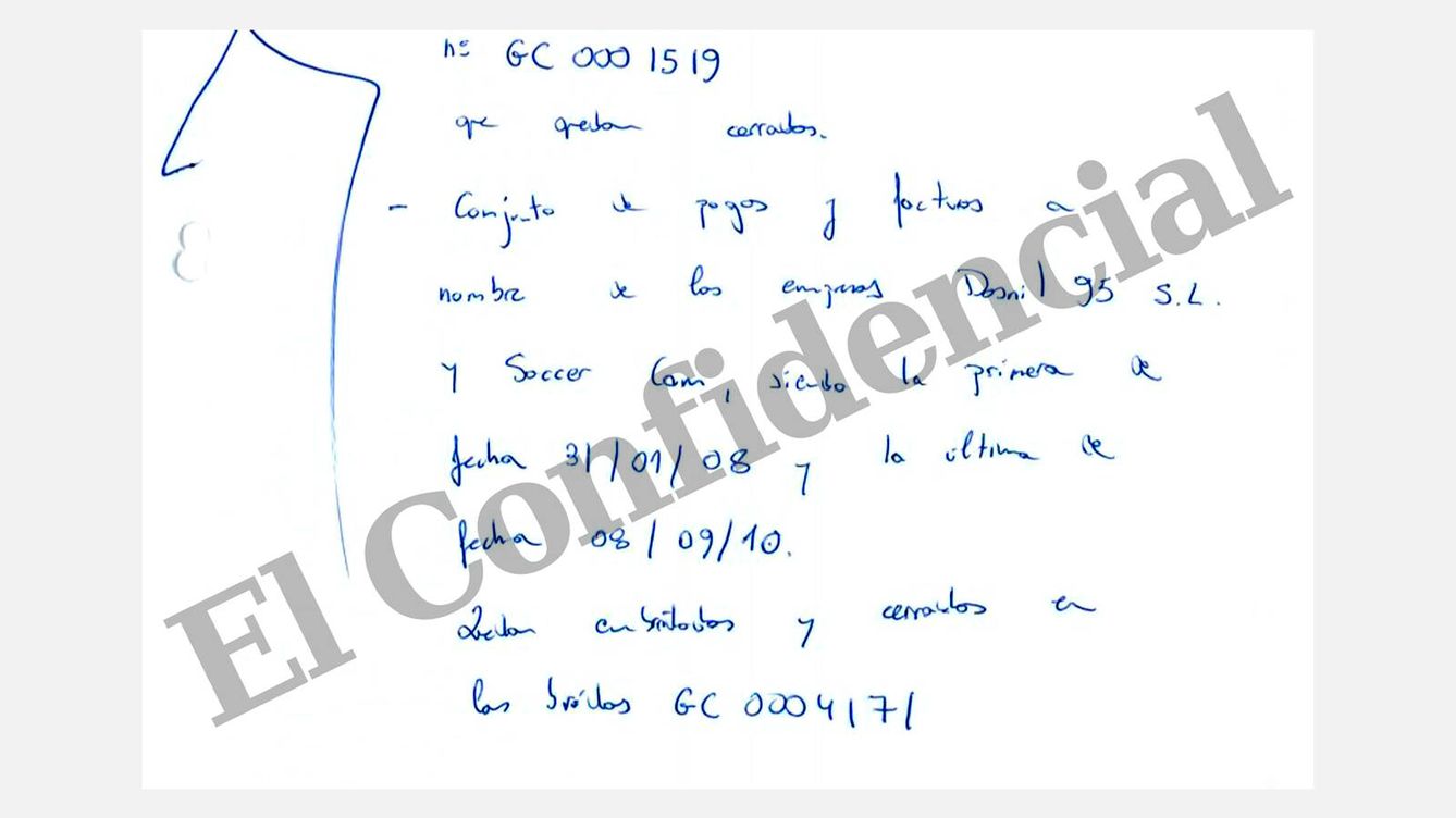 Foto: Acta de la Guardia Civil que refleja el hallazgo en la RFEF de facturas de Negreira.