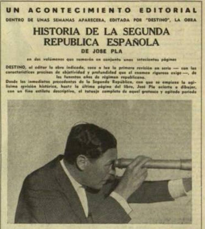 Publicidad del libro de Pla en La Vanguardia Española