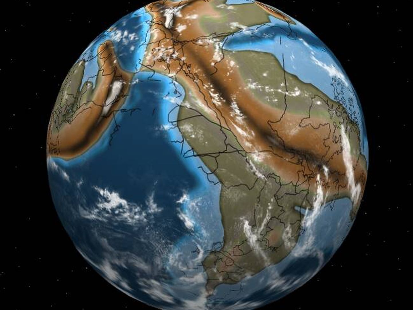 La Tierra hace 750 millones de años, en el Período Criogénico (Ancient Earth Globe/dinosaurpictures.org)