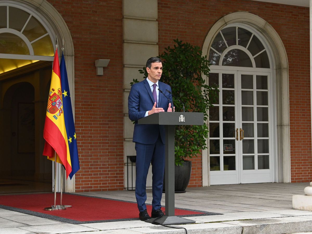 Foto: El presidente del Gobierno, Pedro Sánchez, durante la declaración institucional en la Moncloa. (EFE/Moncloa/Pool/Borja Puig de la Bellacasa)