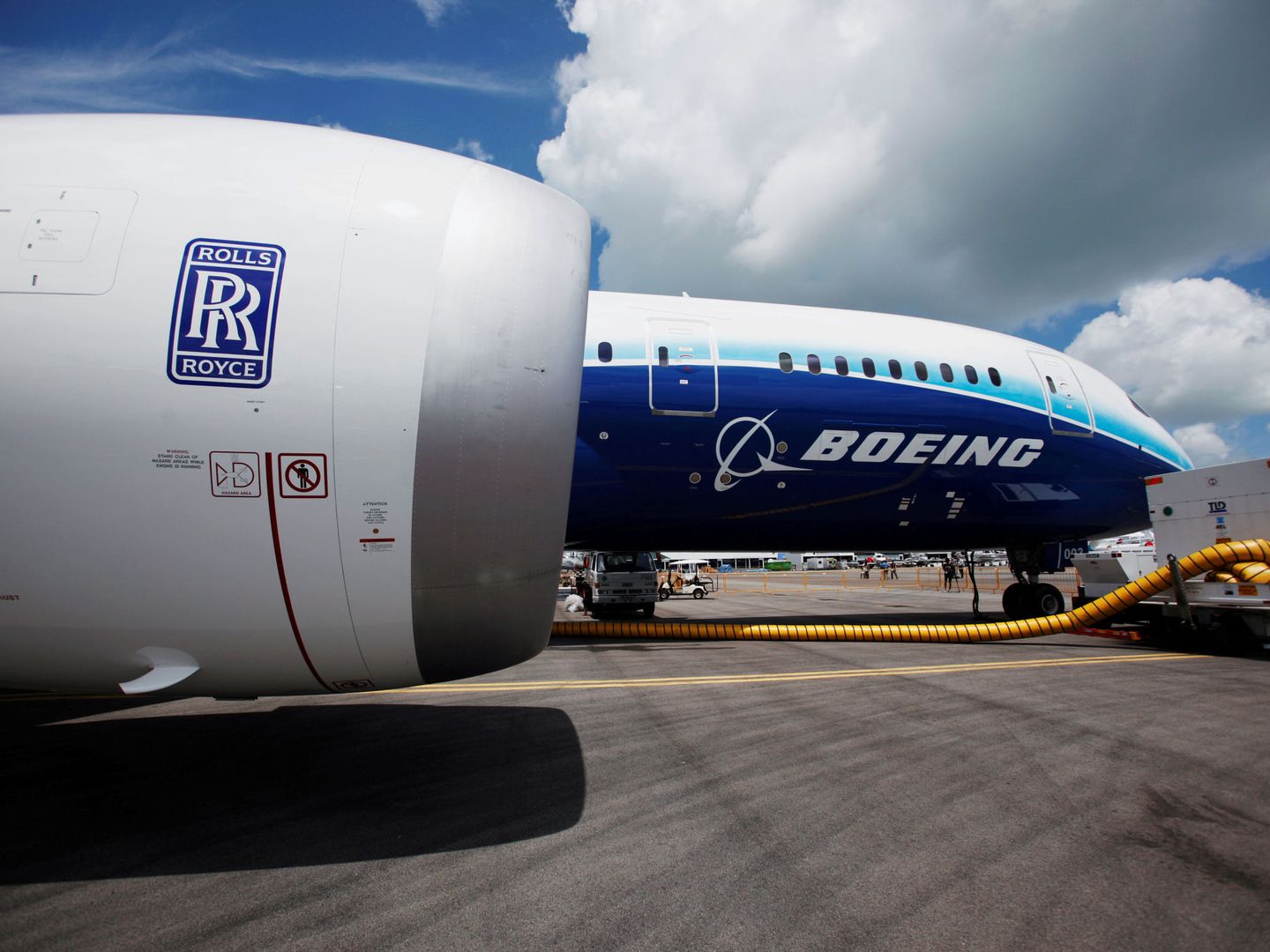 Un motor Rolls-Royce en un avión de Boeing