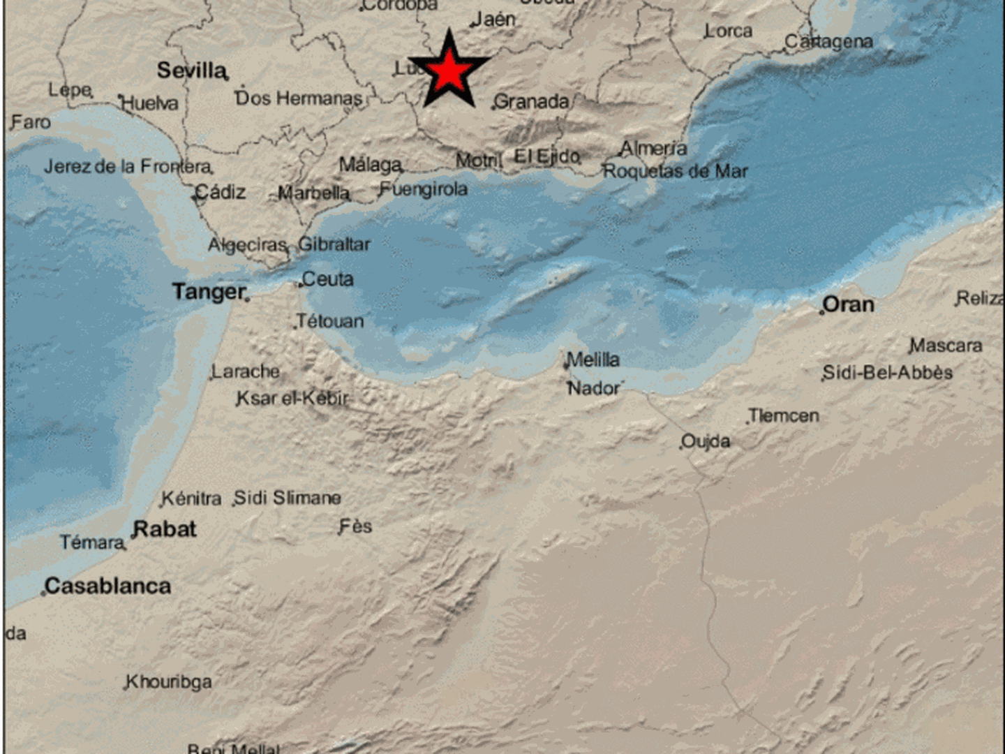 Epicentro del terremoto en las proximidades de Alcalá la Real. (IGN)