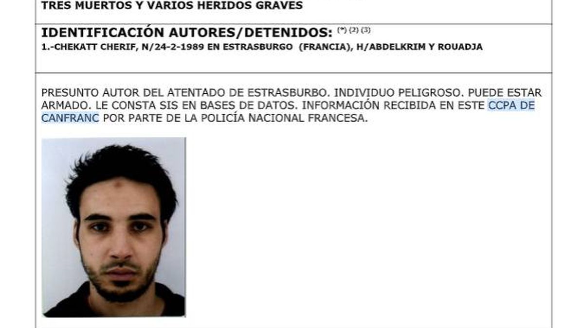 La Policía distribuye en España la ficha del autor del tiroteo en Estrasburgo