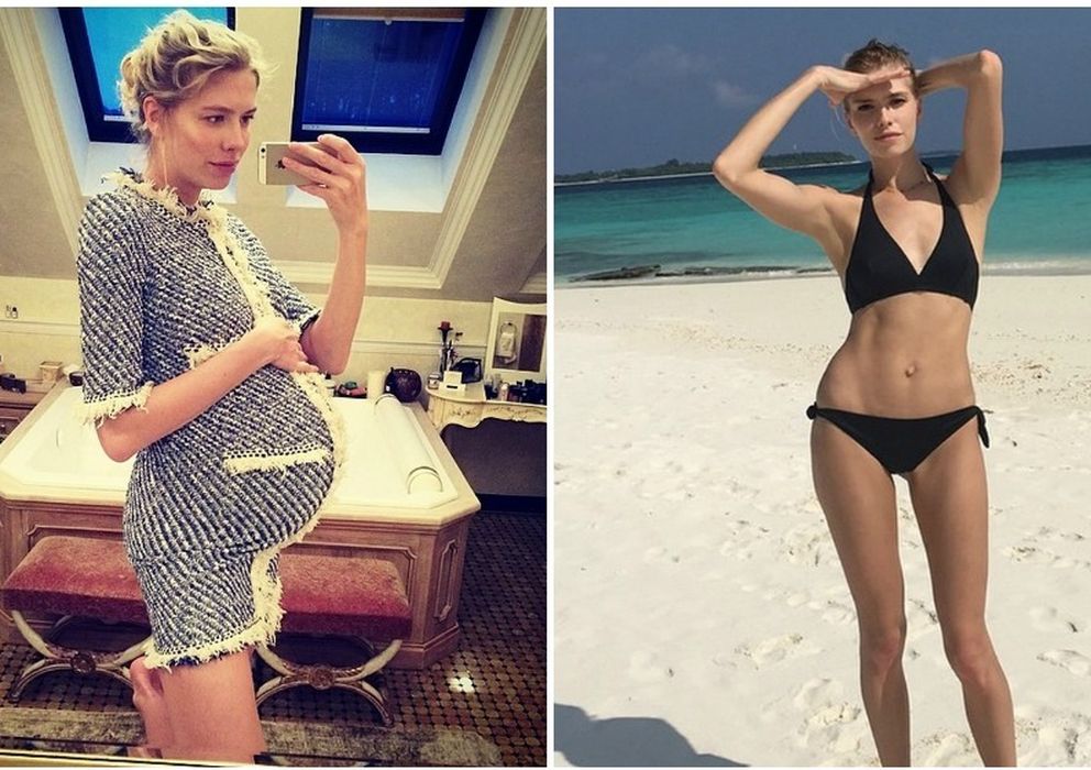 Foto: Elena Perminova, antes y después de dar a luz (Instagram/@lenaperminova)