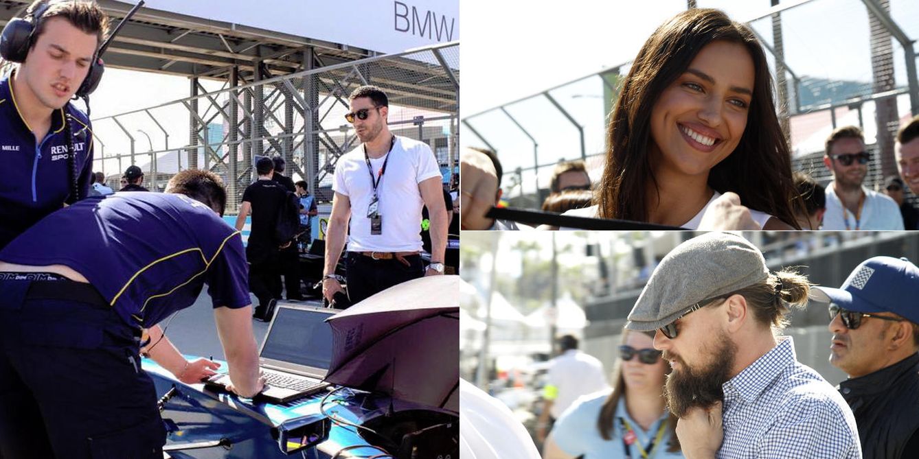 Foto: Miguel Ángel Silvestre, Irina Shayk y Leonardo DiCaprio durante las carreras de Fórmula E (Facebook-EFE)