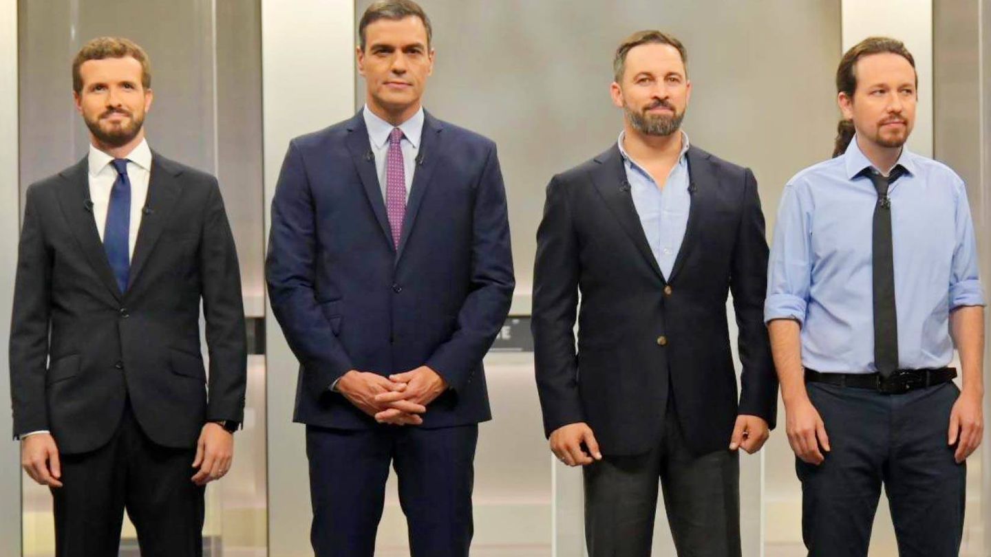 Casado, Sánchez, Abascal e Iglesias momentos antes de protagonizar el último debate.