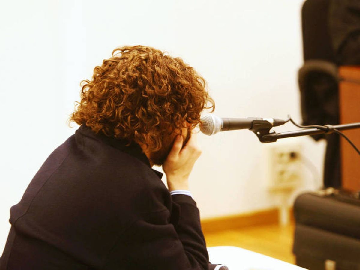 Foto: Igor Seoane, creador y administrador único de Rojadirecta (con peluca y barba postiza), durante el juicio en 2016. (EFE)
