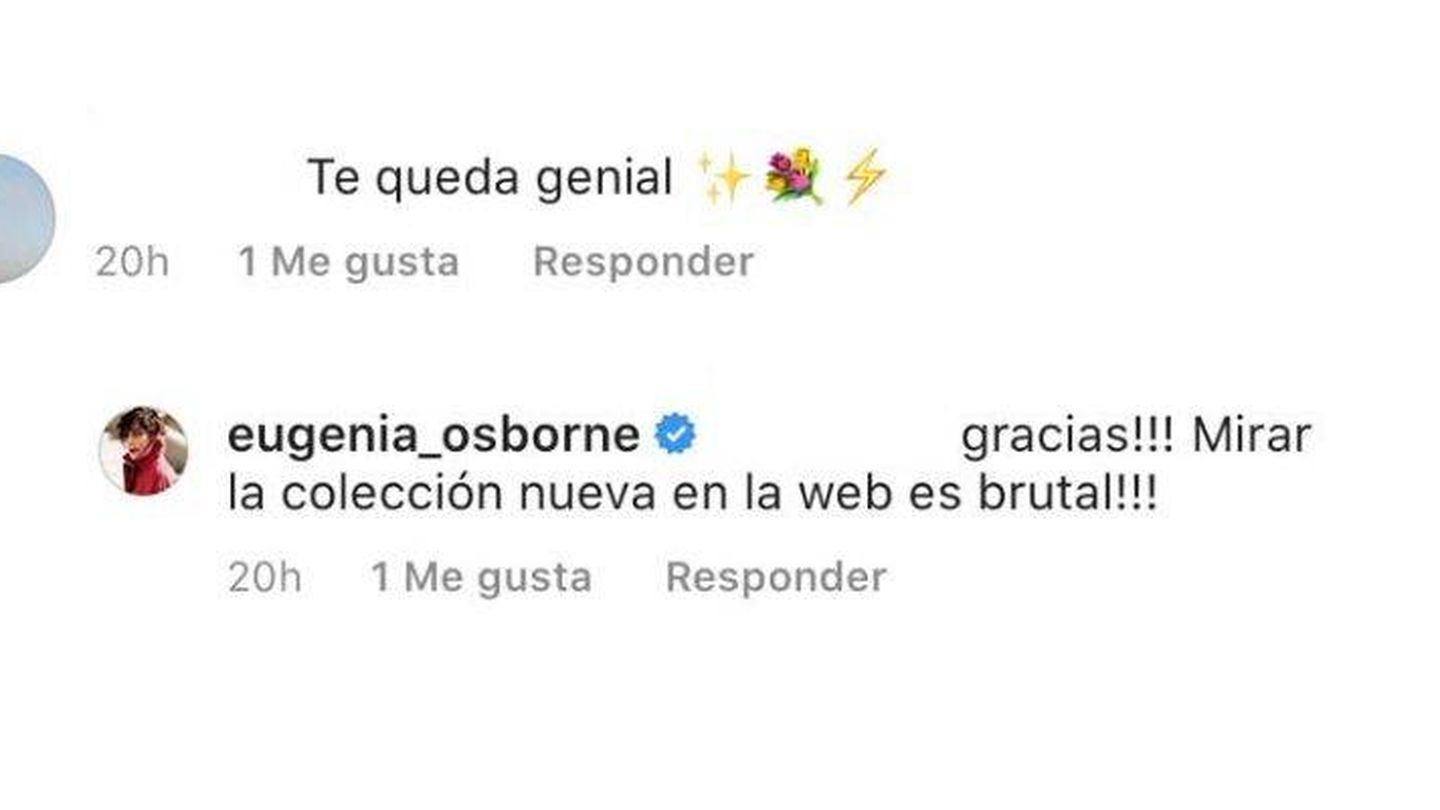 Comentario y respuesta de Eugenia Osborne. (Instagram, @eugenia_osborne)