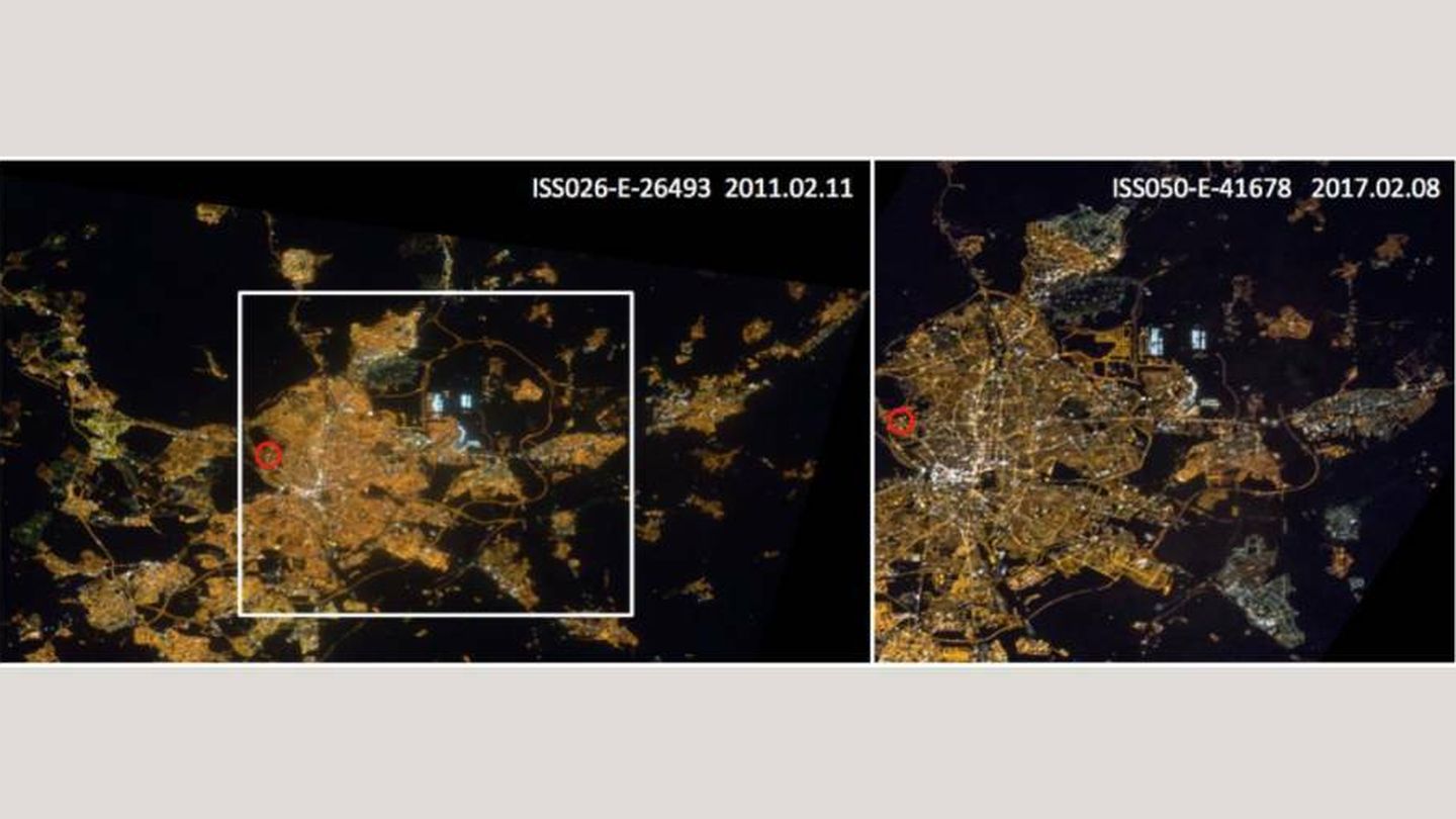 Vista satélite con la que Sánchez se dio cuenta del cambio lumínico en Madrid.