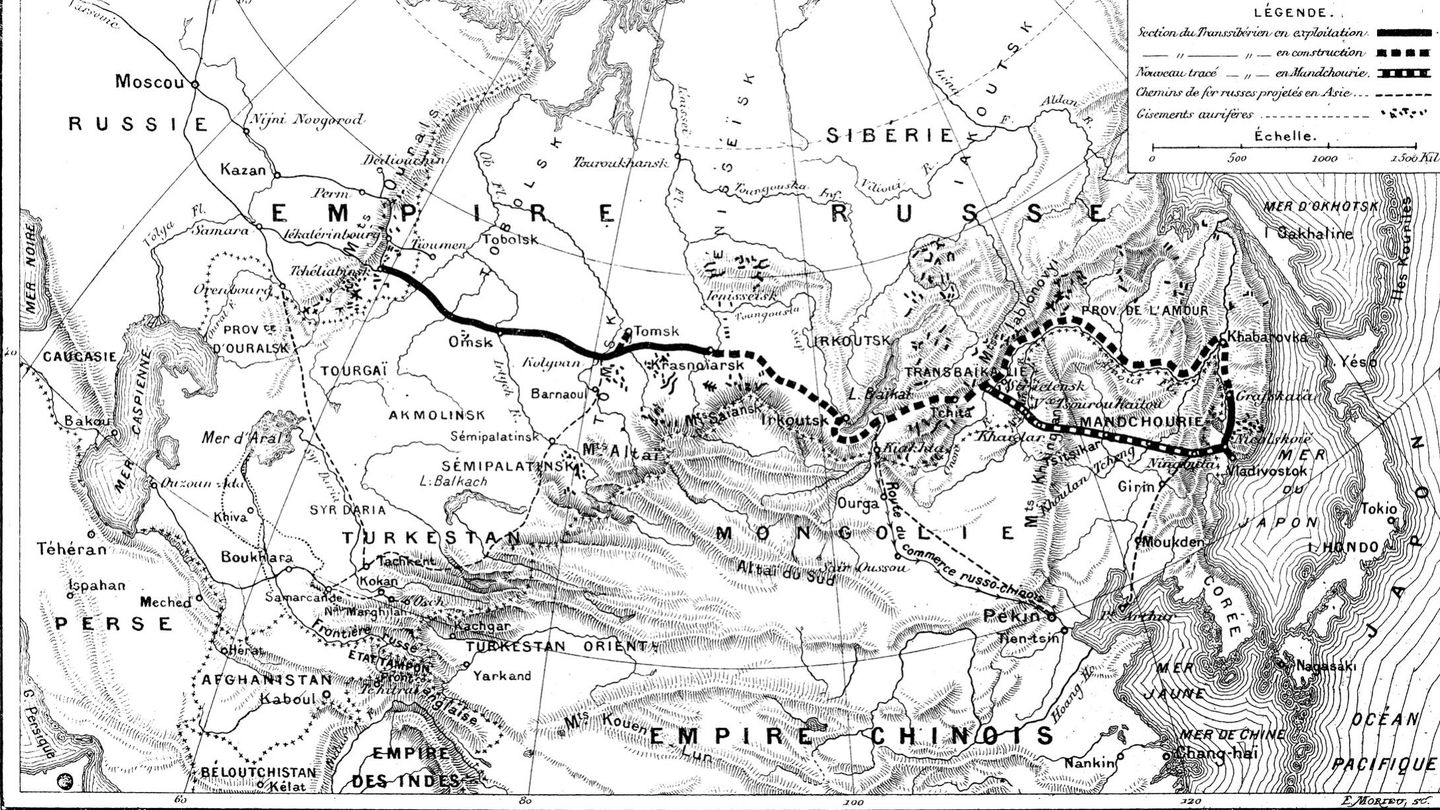 Mapa antiguo del recorrido del Transiberiano.