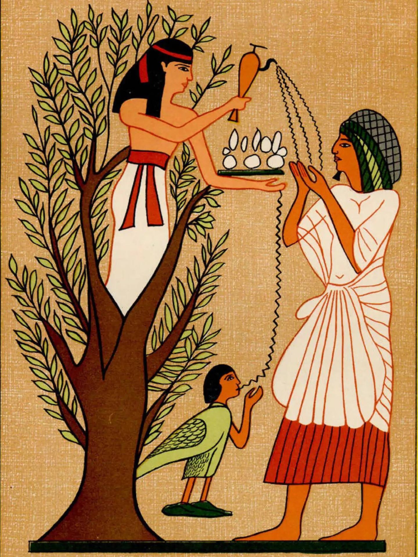 Nut proporciona comida y bebida al difunto y a su Ba. (E. A. Wallis Budge, Los dioses de los egipcios - Londres: Methuen & Co., 1904); escaneado por el autor.