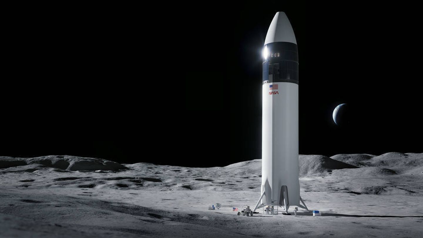 Ilustración del Starship HLS en la Luna (SpaceX)