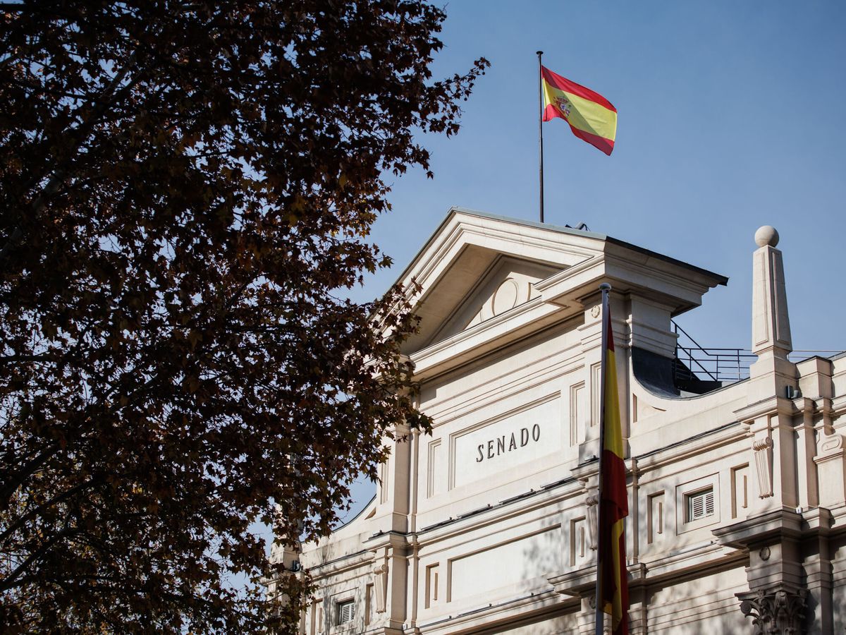 Foto: La bandera de España en la fachada del Senado. (Europa Press/Alejandro Martínez Vélez)
