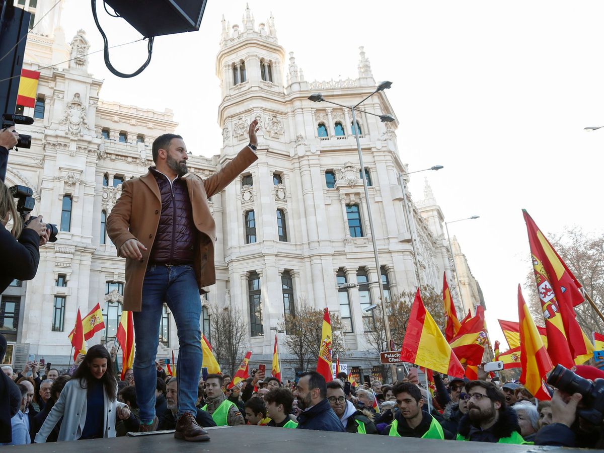 Foto: Santiago Abascal en una protesta contra el Gobierno en Madrid, el pasado 12 de enero. (Reuters)