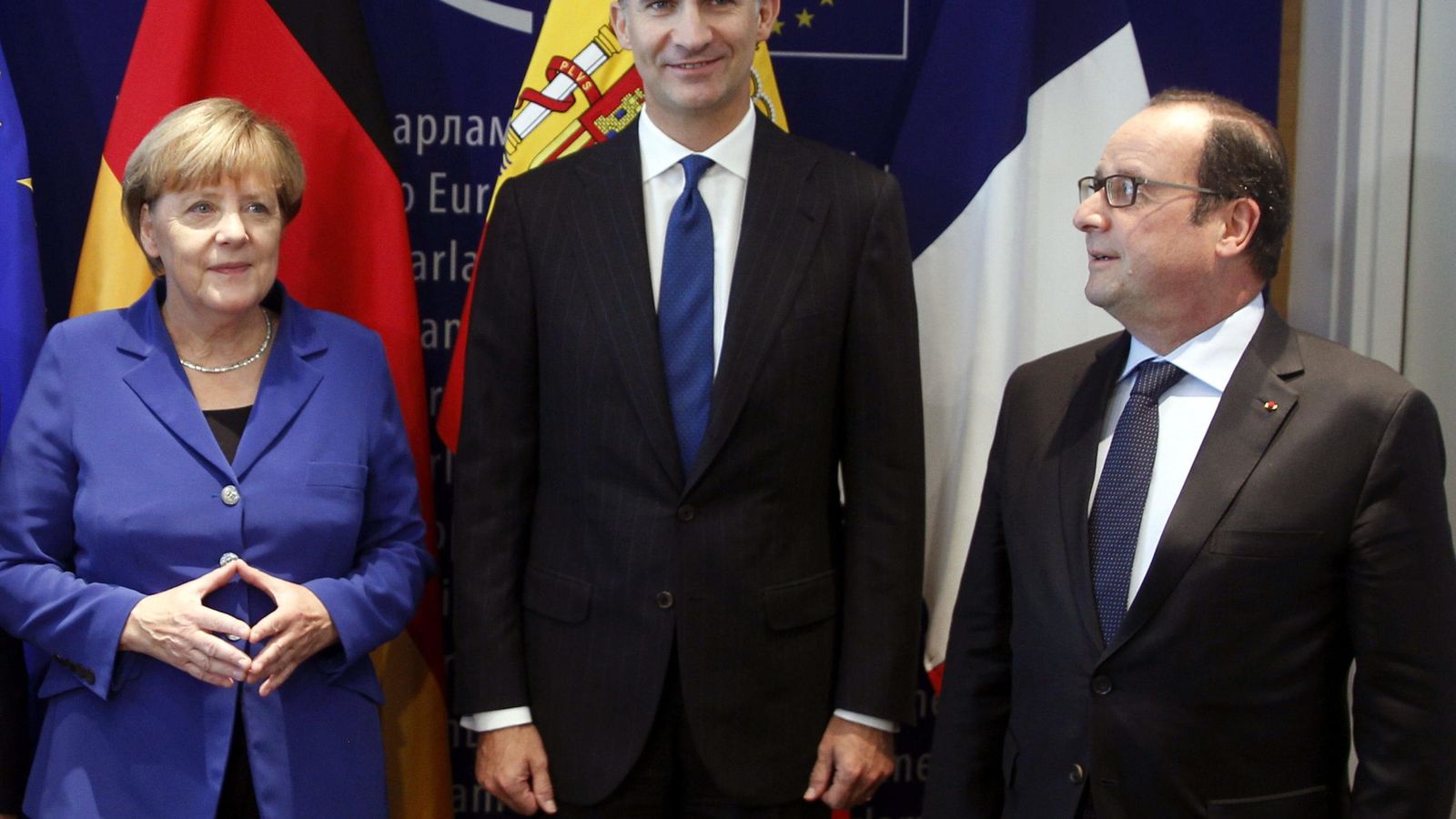 Foto: El Rey Felipe VI, Angela Merkel y François Hollande. (EFE)