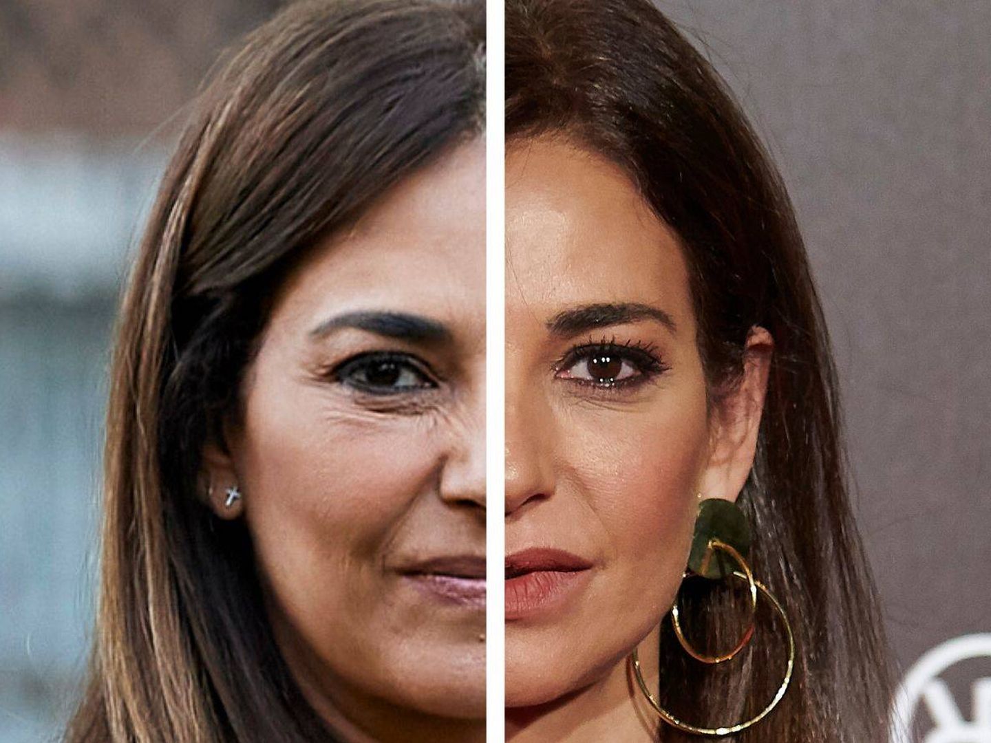 Detalle del rostro de Mariló Montero en 2020 y 2018. (Getty)