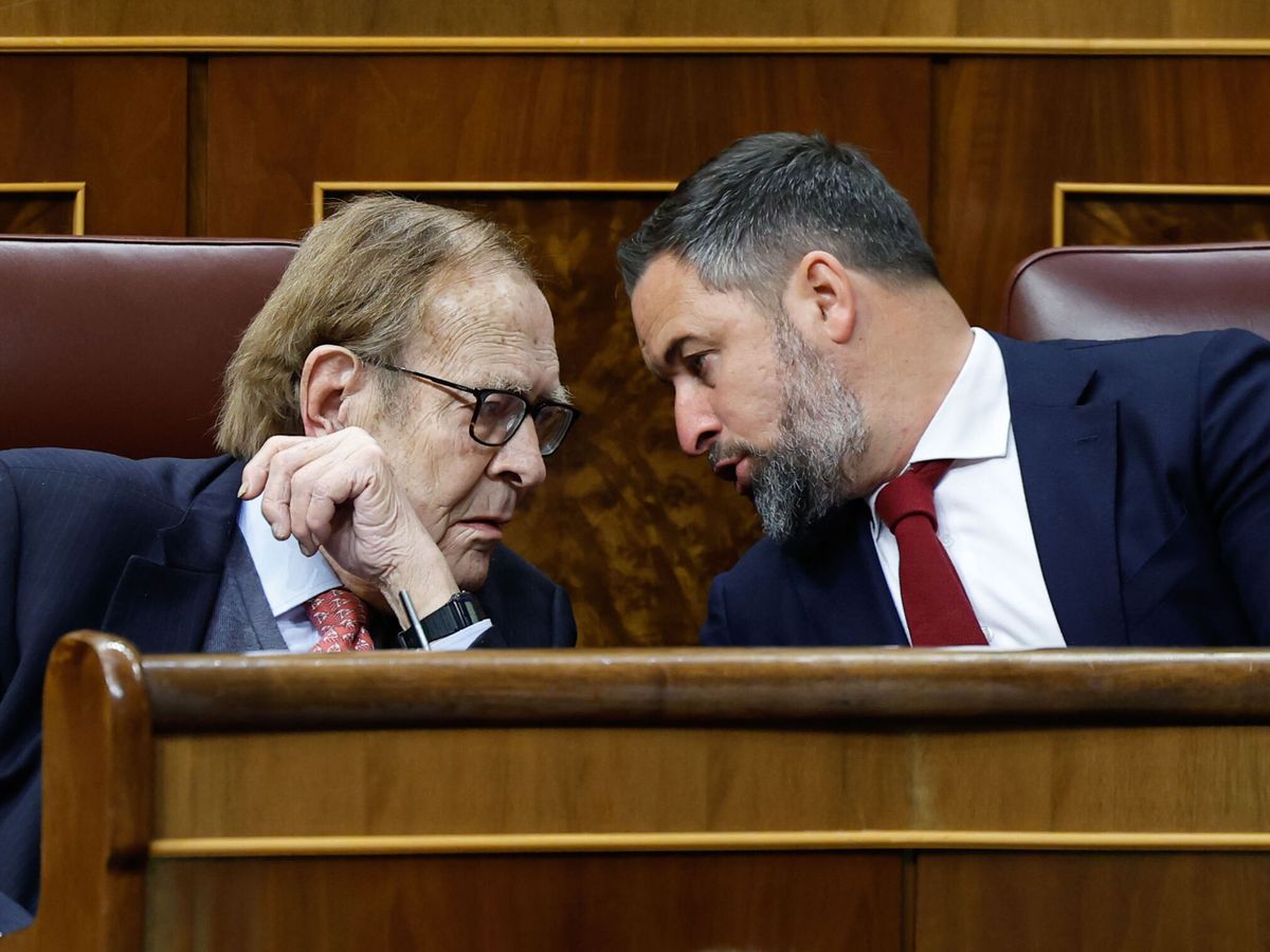 Foto: Tamames y Abascal, durante la moción de censura. (EFE/Chema Moya)