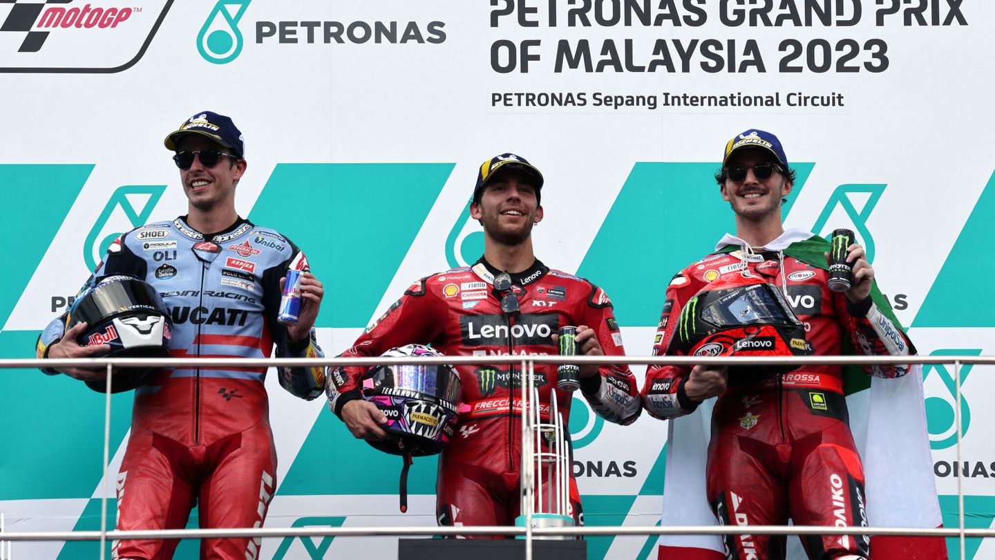 El podio de Sepang en MotoGP. (Reuters/Hasnoor Hussain)