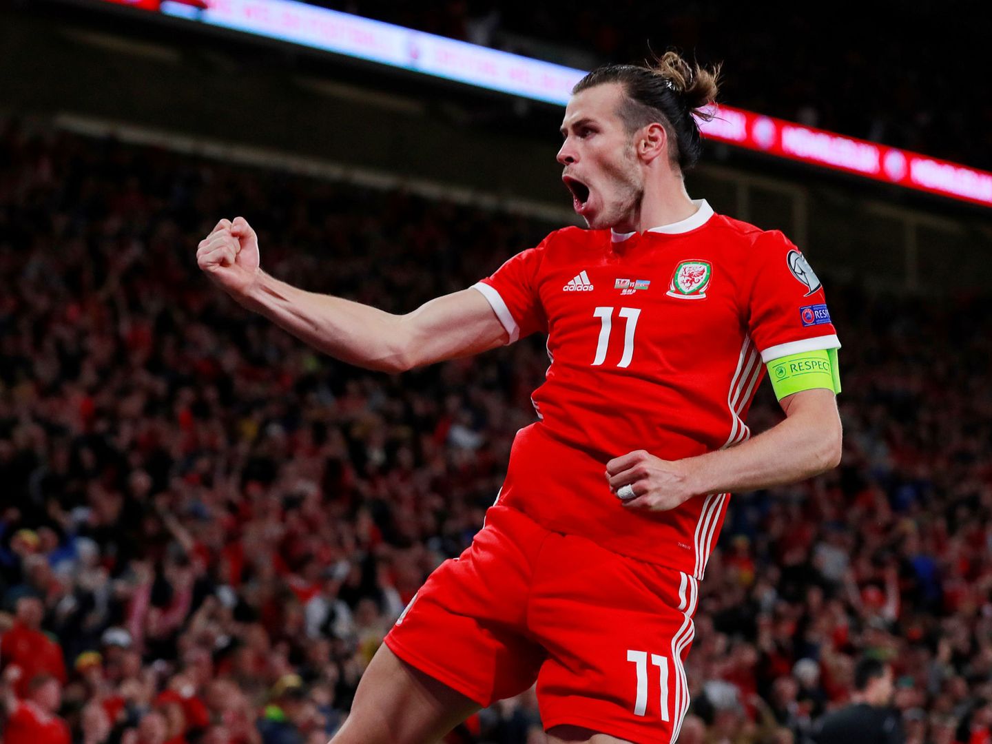 Bale, celebrando un gol con Gales esta temporada. (Reuters)