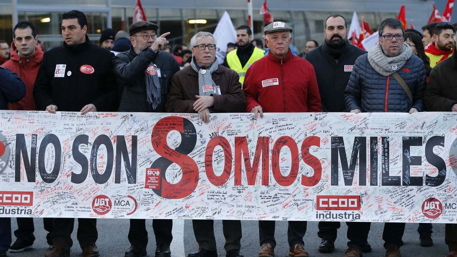 Foto: Manifestación de apoyo a los sindicalistas de Airbus. (EFE)