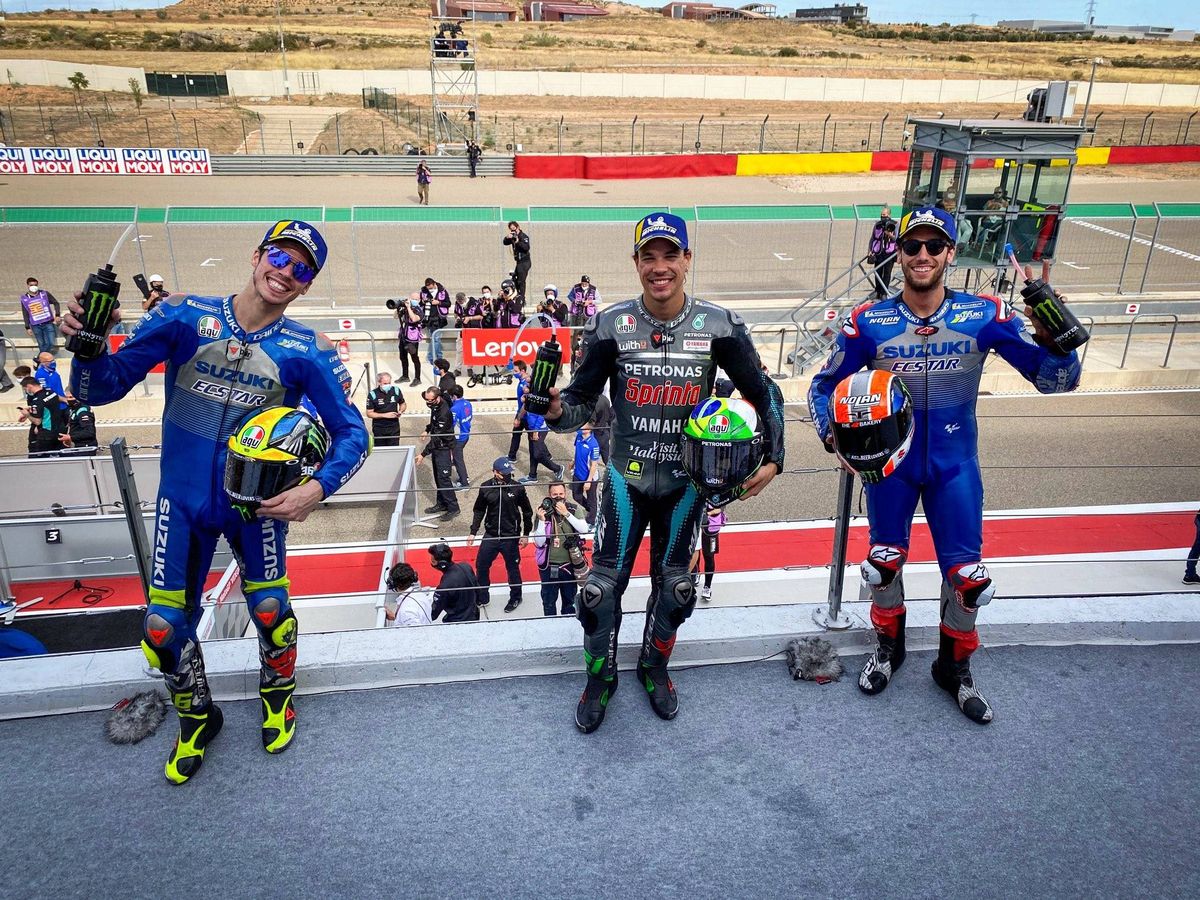 Foto: Morbidelli, Rins y Mir firmaron el podio en Teruel. (MotoGP)