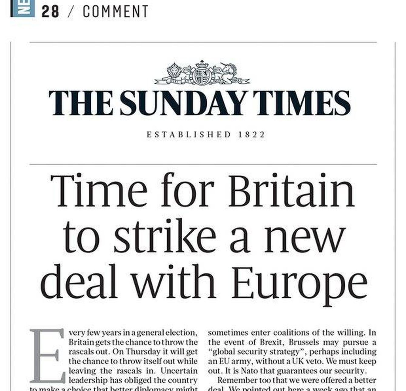 Editorial de 'The Sunday Times' sobre el Brexit. (Foto: The Sunday Times)