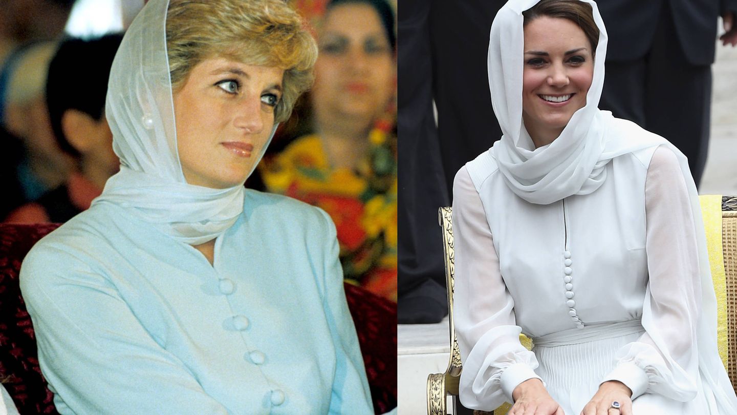 Kate Middleton y Diana de Gales con velo. (Cordon Press / Getty)