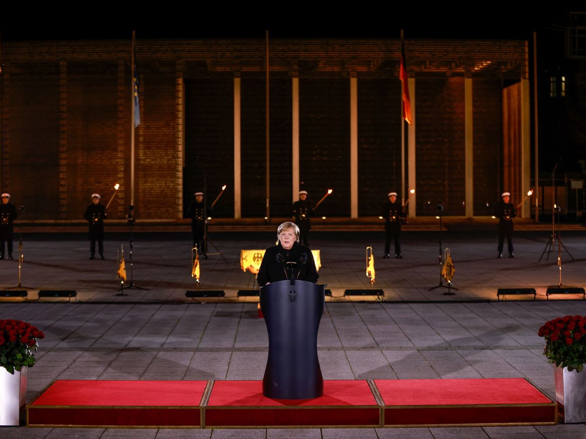 Foto: La canciller alemana, Angela Merkel, en el que probablemente sea su último discurso oficial. (Reuters/Odd Andersen)