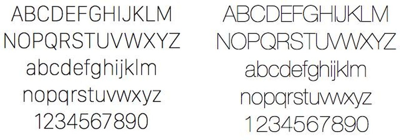 Comparación de la tipografía San Francisco (izda.) y la Helvetica Neue (dcha.), que hasta ahora empleaba Apple en sus dispositivos.