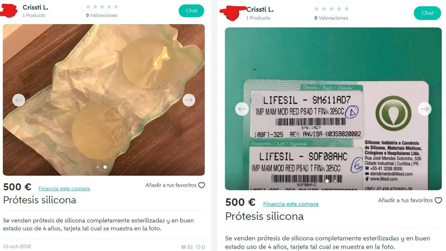 Prótesis Lifesil vendida en Wallapop España