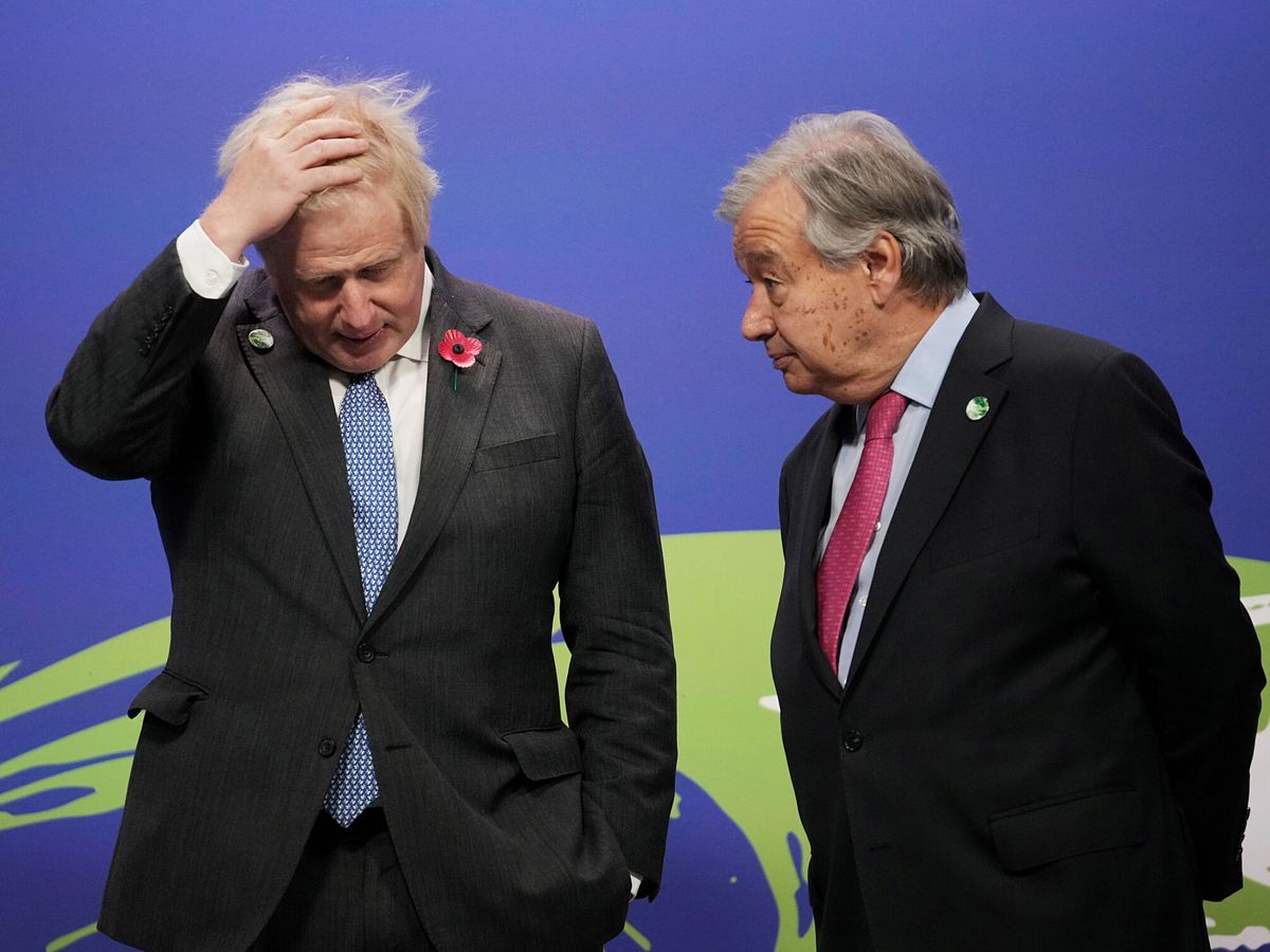 Foto: António Guterres, junto a Johnson, en la COP26. (Reuters)