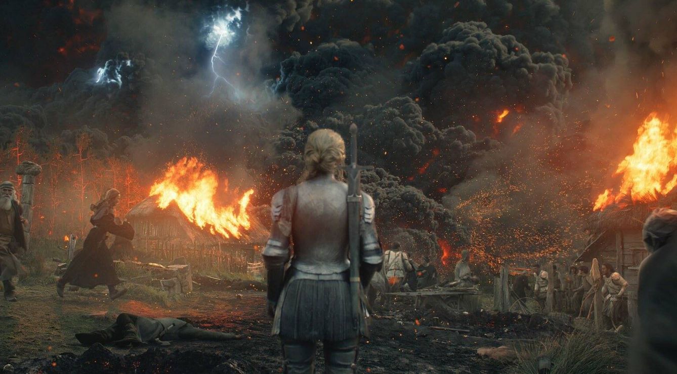 Galadriel observa la explosión del Monte del Destino. (Amazon Studios)