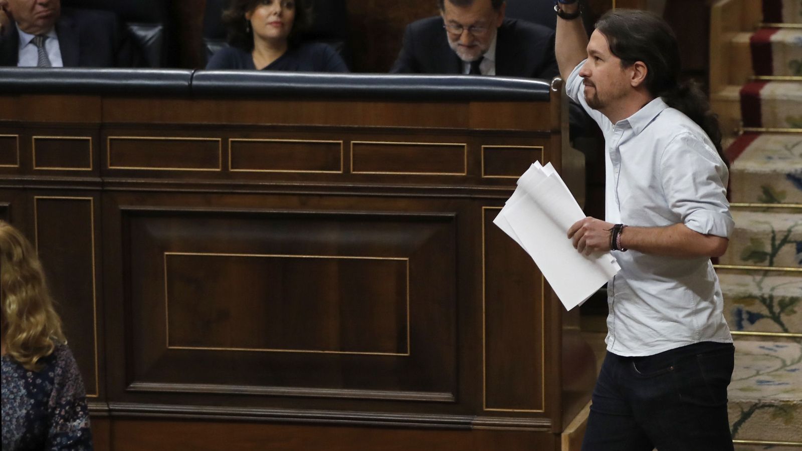 Foto: Pablo Iglesias en la segunda jornada de debate en el Congreso. (EFE)