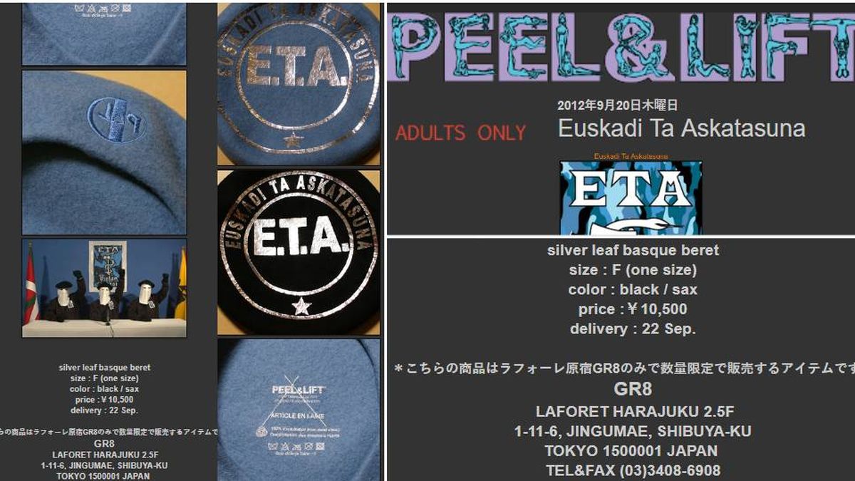 Chapelas a 80 euros: la web japonesa que vende 'merchandising' de ETA desde 2012