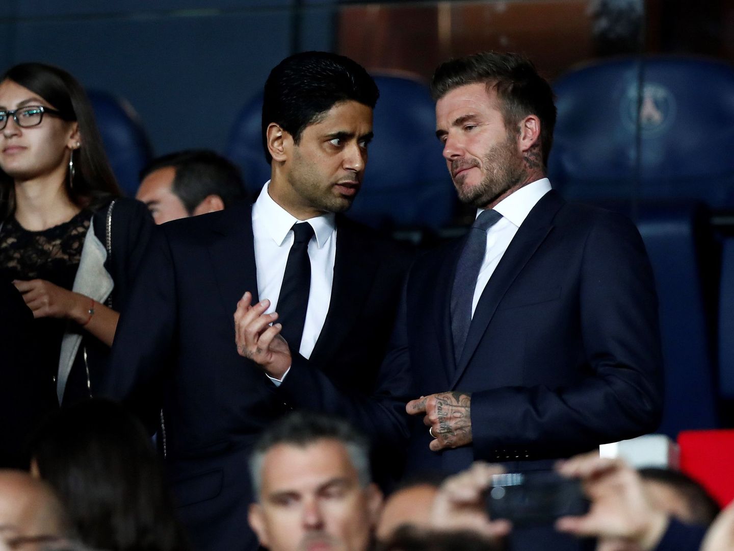 Beckham, con Al-Khelaifi, presidente del PSG. (EFE)