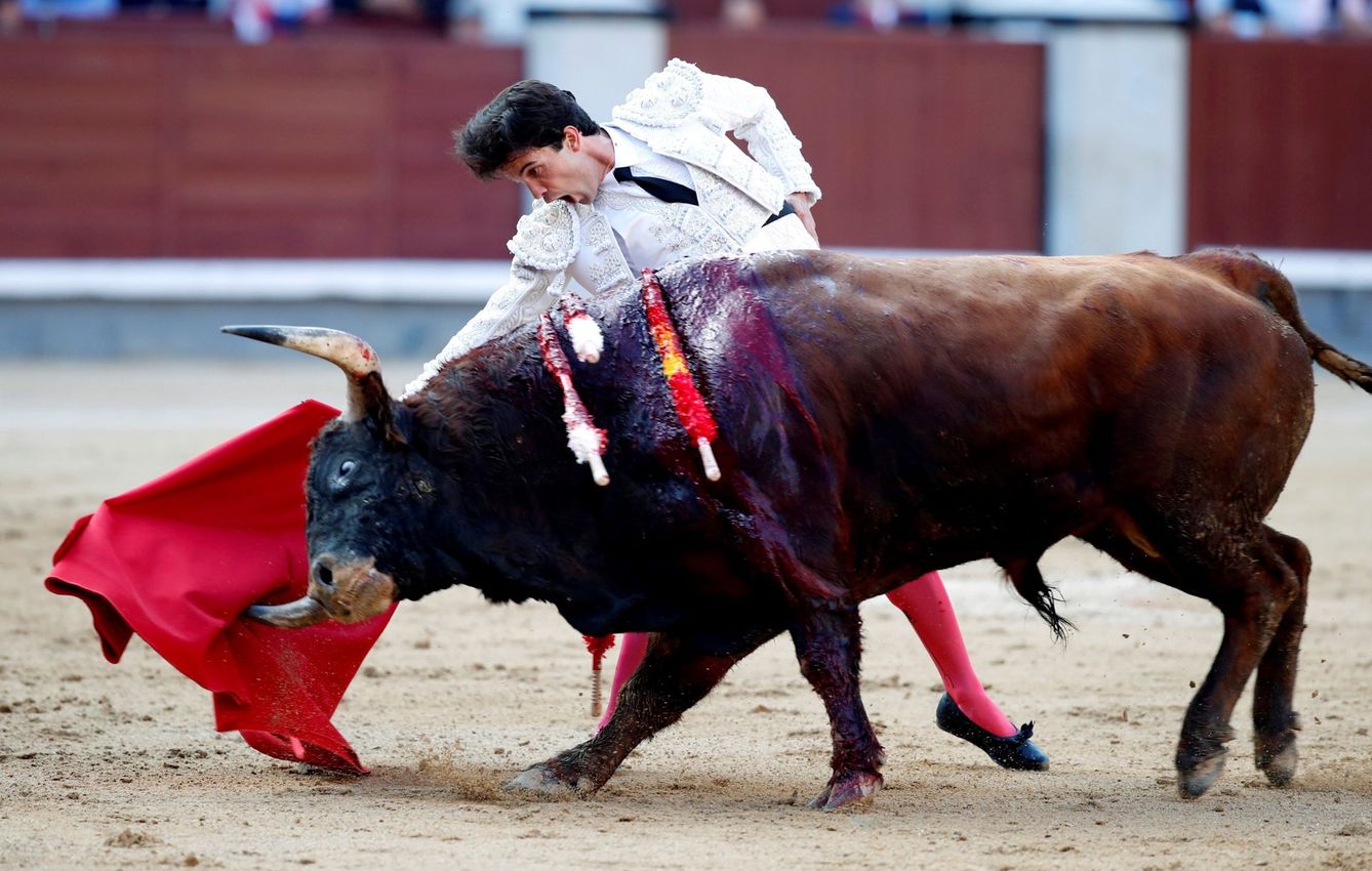 El diestro español Juan del Álamo da un pase a su primer toro. (EFE)
