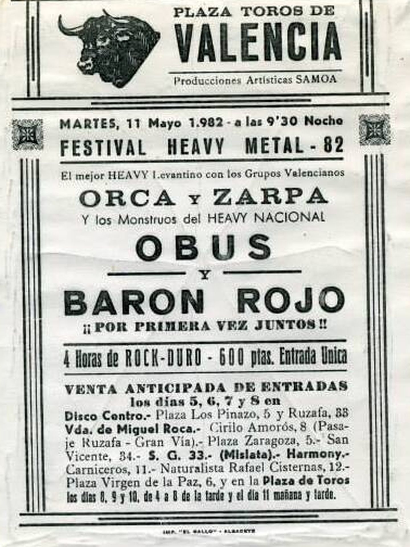 Zarpa con Obús y Barón Rojo en Plaza de Toros de Valencia 1982. (Cedida)