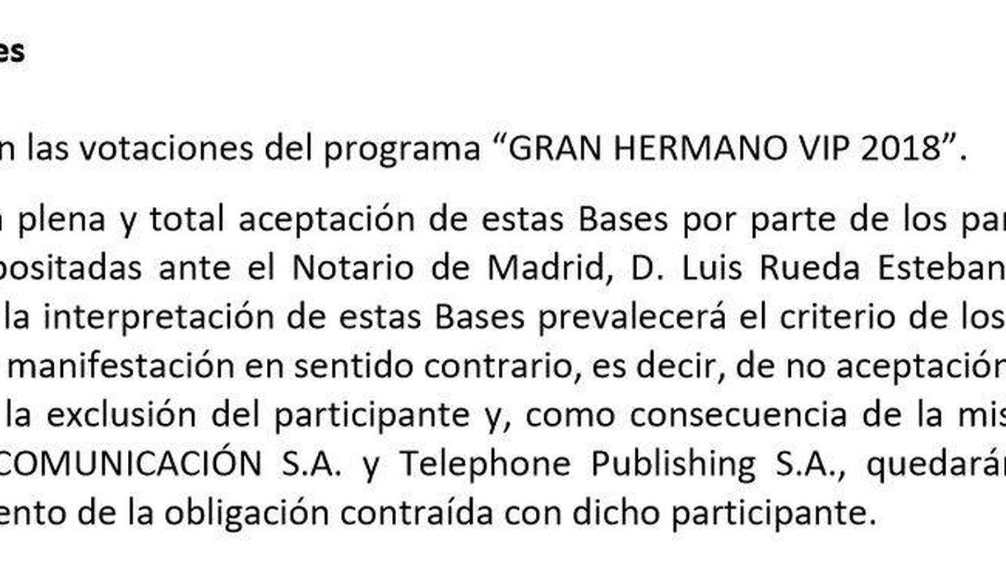 Fragmento de las bases de 'GH VIP 6'. (Mediaset España)