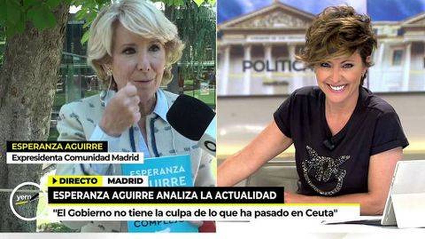 Esperanza Aquirre y Sonsoles Ónega, en 'Ya es mediodía'. (Telecinco)