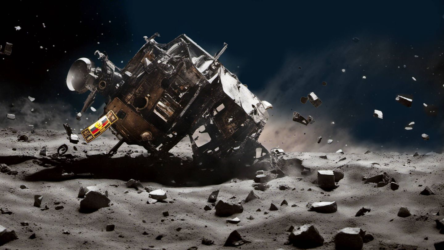 Ilustración del impacto de la sonda Luna-25 realizada con inteligencia artificial. (SDXL/Novaceno)