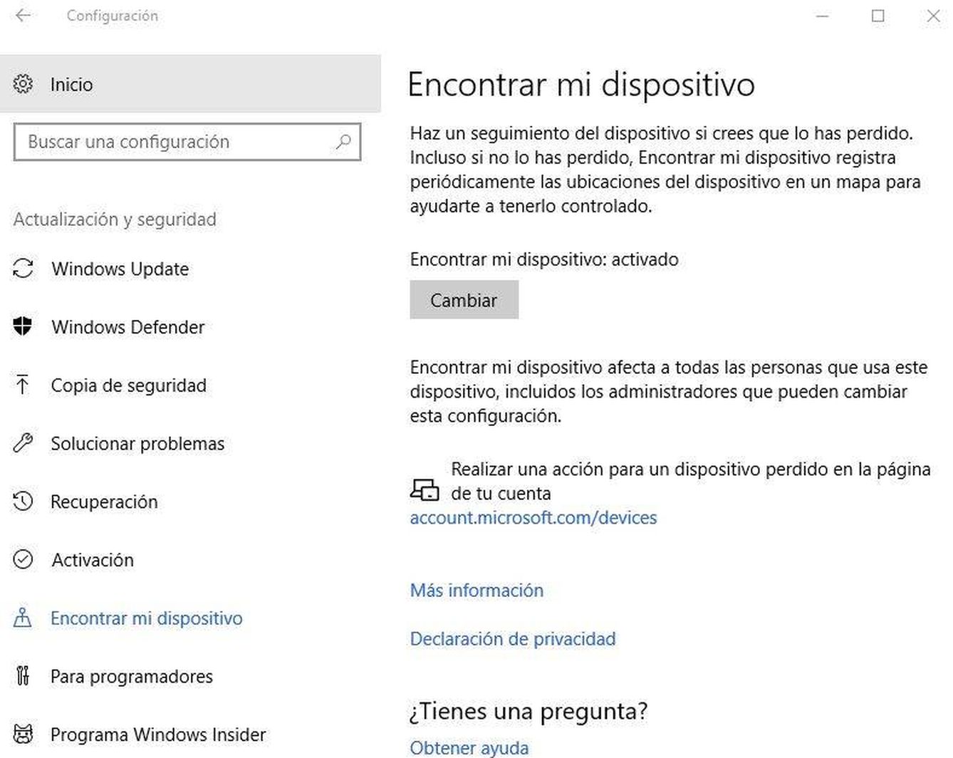 Windows 10 incluye, por primera vez, la posibilidad de encontrar tu portátil