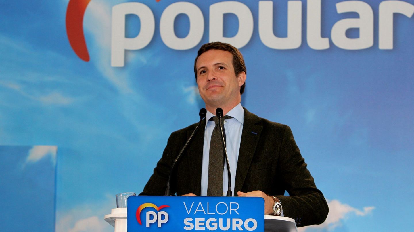 Pablo Casado, el líder del PP, este 18 de abril en Mérida. (EFE)