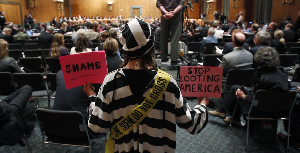 Protesta ante el comité de investigación de la crisis financiera en Washington (Reuters).