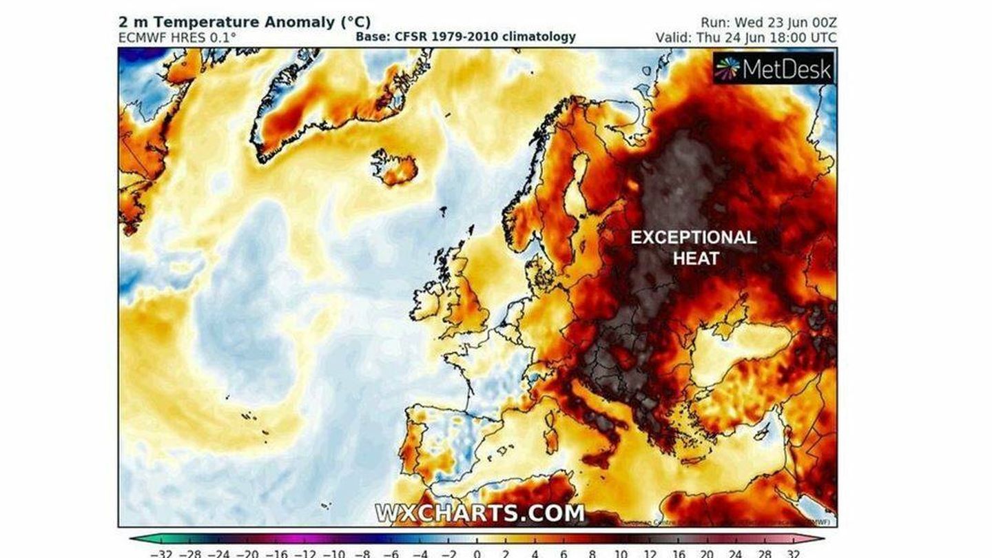 Mapa de temperaturas de la semana pasada en Europa